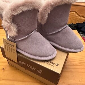 Never worn BearPaw lavender Suede Boots with Plush Trim